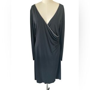 Max Studio little black draped dress with white trim, Size L